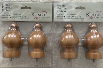 KIRSCH Florone Finials Fit 1 &3/8” Pole NEW Wood  Warm Oak 2 Pair • $19.97