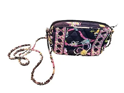 Vera Bradley Mini Chain Crossbody Purse Bag Ribbons Print Navy Pink Purple Green • $16