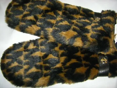 Michael Kors Mittens Gloves Faux Fur MK Logo & Leather Women's Size Medium NEW • $29.99