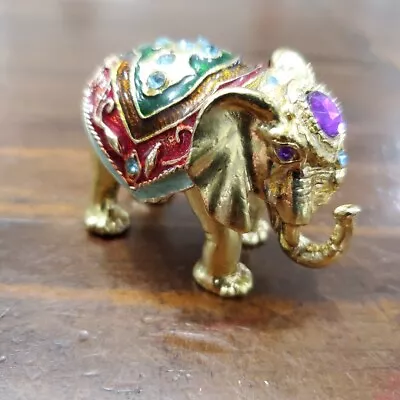 Golden Elephant Trinket Box Hand Made  With Crystals And Red Translucent Cover • $15.49