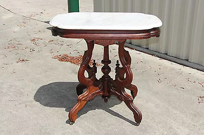 Fancy Walnut Victorian Renaissance Revival Turtle Marble Top Parlor Table Ca1870 • $715.50