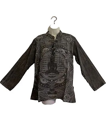 Boho Hippie Top Meditation Buddha Mandarin Collar Cotton Kurta Shirt Nepal MB • $36