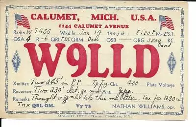 $6.02 • Buy QSL  1933 Calumet Michigan   Radio Card   