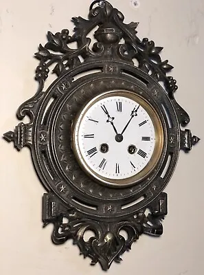 $165 • Buy Small Gothic French Time And Strike Cast Metal  Cartel Wall Clock