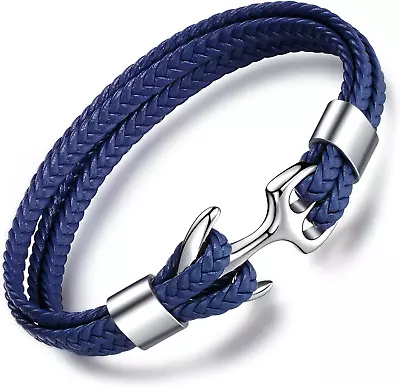 Men'S Handmade Leather Bracelet Multilayer Vintage Anchor Bracelet Cuff Wrap Rop • $14.27