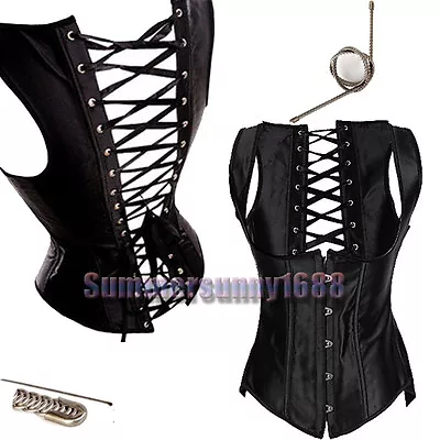 Black Underbust Lace Up Waist Training Corset STEEL BONED Bustier Cincher Shaper • $24.79