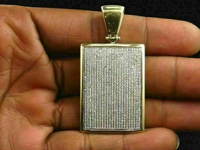 $210.74 • Buy Real Moissanite 3Ct Round Cut Dog Tag Pave Pendant 14K Yellow Gold Silver Plated