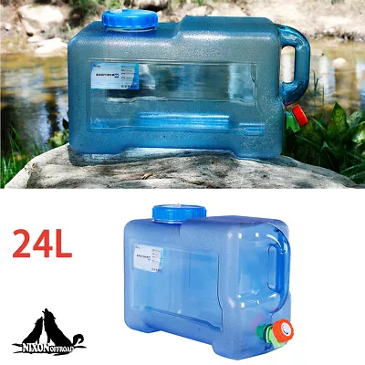 24L Outdoor Water Bucket Portable Camping Water Storage Container Faucet Blue  • $39.99