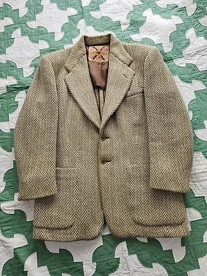 Vintage 1930s Scotian Craft Claverhouse Clothes Herringbone Tweed Wool Jacket 42 • $219.48