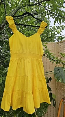 NWT Sunny Yellow Derek Heart Coquette Tiered Midi Dress With Fluttersleeves • $15