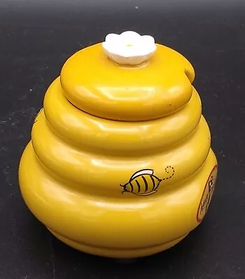 Vintage 1970s  Beehive Honey Pot Honey Miel Wooden Honey Ceramic FREE SHIPPING • $12.95