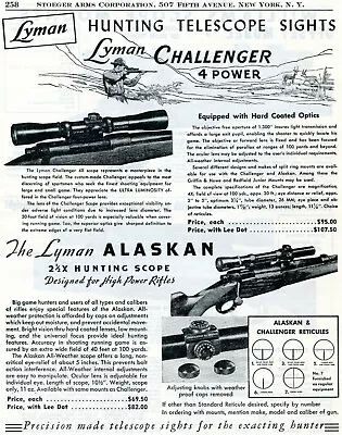 1953 Print Ad Of Lyman Challenger & Alaskan Hunting Rifle Scope • $9.99