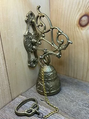 Vintage Wall Mount Brass Bell Door Knocker Monastery With Chain • $135