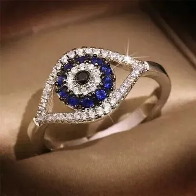 2.50Ct Round Cut Lab-Created Blue Sapphire Evil Eye Ring 14k White Gold Plated • $110.49