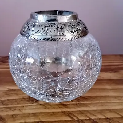 Tealight Holder Large Crackle Glass • £5