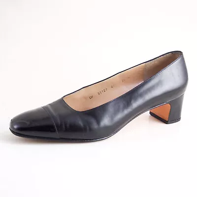 Ferragamo Classic Pumps Black Leather Womens Shoe Size EU 37.5 US 7.5 C • $272.58