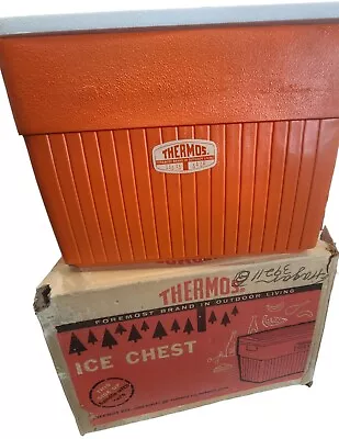 Vintage Thermos Ice Chest Orange Full Size Camping Drink Insulated Cooler • $149.99