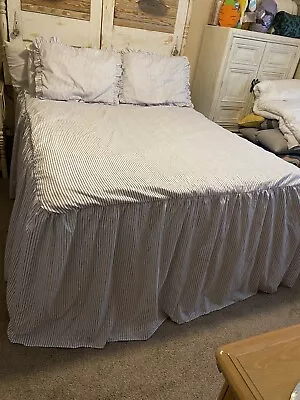 Queen Ticking Stripe Ruffle Bedspread & 2 Standard Pillow Shams Farmhouse Decor • $25.99