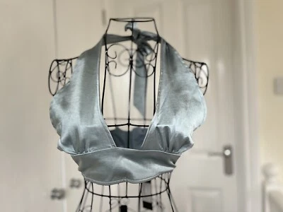 £5 • Buy Steel Blue / Grey Motel Faux Satin Halter Neck Bra Top