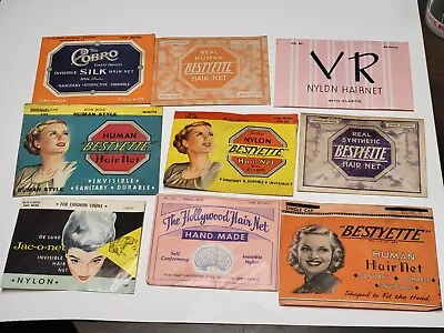 Vtg Lot 9 1940-50s Human And Nylon Hair Nets Hairnets Bestyette Silk NEW NOS • $18