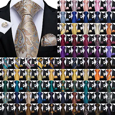 Mens Ties Necktie Set Silk Blue Black Red Paisley Tie Hanky Cufflinks Wedding • $11.99