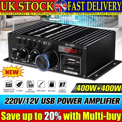 Mini HIFI Power Amplifier Audio Stereo Amp Home Car FM 800W 2 Channel Bluetooth# • £23.99