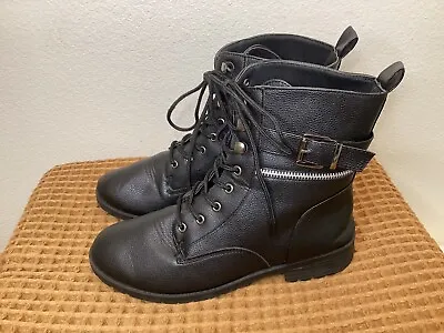 MUDD Black Fx Leather Fashion Ankle Lace Up Women’s Sz 9 Heel Boots Shoes • $15.29