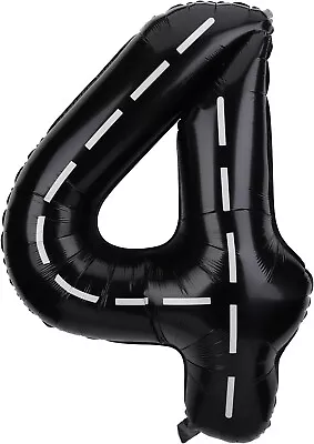 Race Car Balloon Number 4 Black Party Balloon Birthday Decorations - 40 Inch • $5.16