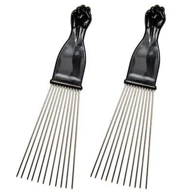 $9.90 • Buy Afro Pick Comb (2 Pcs) 9  Black Fist Metal Lift Hair Detangle Wig Braid Hair