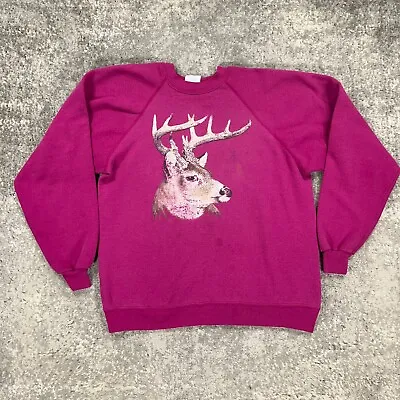 Vintage Deer Sweatshirt Mens XL Purple Raglan Sleeve Made In USA 90s Art Print • $17.98