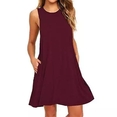 $18.42 • Buy Women Sleeveless Pockets Swing Mini Dress Summer Beach Tank Dresses Plus Size