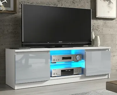 £79.90 • Buy Modern TV Unit 120cm Cabinet TV Stand High Gloss Doors With Free LED