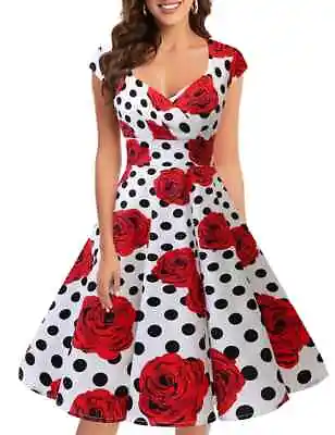 £19.99 • Buy Bbonlinedress Women S 50s 60s A Line Rockabilly Dress Cap Sleeve Floral Vintage