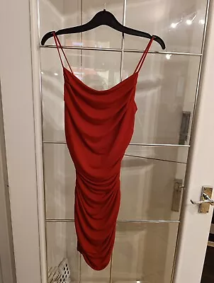 Ladies Quiz Red Ruched Bodycon Strappy Dress Size 8 Fully Lined Womans Girls  • £9.99