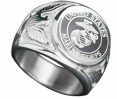 US Army Ring Stainless Steel Silver Badge Eagle Marine Corps Military Men Signe • $9.99