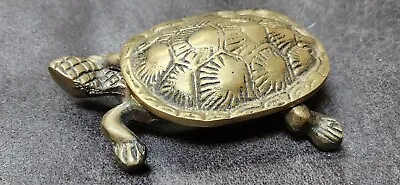 3-3/4  Brass Turtle Tortiose Hinged Trinket Box Metal With Opening Shell  • $25