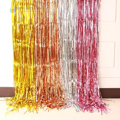 £12.99 • Buy 2-3M Foil Curtain Backdrop Tinsel Shimmer Door Birthday Party Decoration Fringe