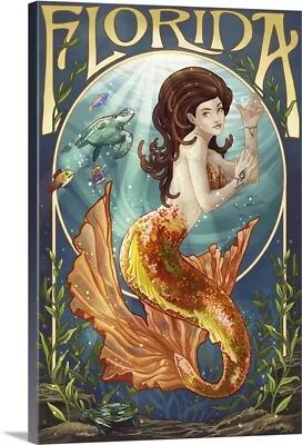 Florida - Mermaid: Retro Travel Poster Canvas Wall Art Print Fantasy Home Decor • $49.99