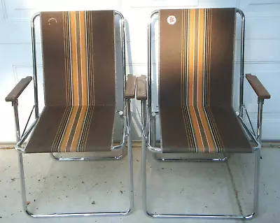 2 Zip Dee Vintage Retro 1970's Brown Striped Airstream RV Folding Lawn Chairs • $125