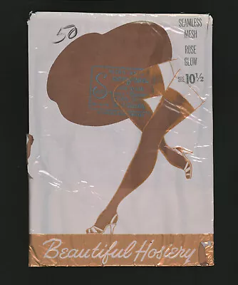 Beautiful Hosiery Seamless Mesh Nylon Garter Stockings Sz 10 1/2 Rose Glow 1960s • $13.20