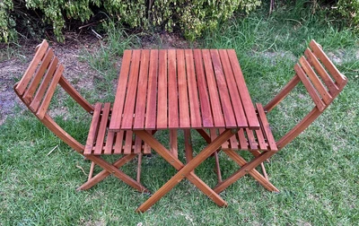 $49 • Buy Teak Table & Chairs Picnic 3 Piece Folding Outdoor Furniture Setting Unused