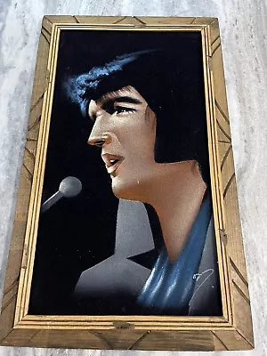 Vintage Black Velvet Elvis Painting Crying Tears Original Frame 22.5” X 13.5  • $125