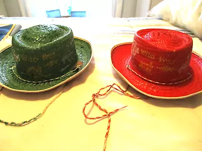 2 Vintage 1950-60s Wild West Rodeo Children's Cowboy Hat  Red Green Straw • $15