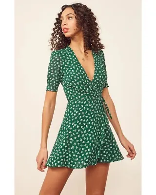 REFORMATION Green Floral Lucky Wrap Dress Size 0/XXS-XS Brand New With Tags • $220