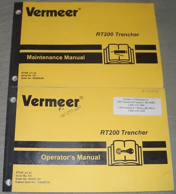 Vermeer Rt200 Trencher Operator Operation & Maintenance Manual Book Set • $34.99