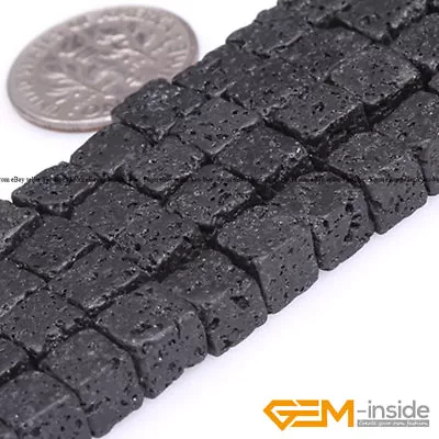 6mm 8mm 10mm 12mm Natural Square Black Volcanic Lava Gemstone Beads Strand 15 UK • £3