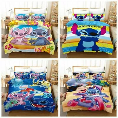 $56.99 • Buy 3D Stitch Lilo Anime Bedding Set Duvet Cover Pillow Shams Comforter Cover