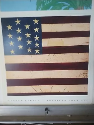 American Flag Folk Art WARREN KIMBLE 18x18 USA Art Print • $35