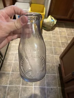 Barry Milk & Cream Co. Embossed Pint Milk Bottle Hackensack New Jersey NJ • $19.99