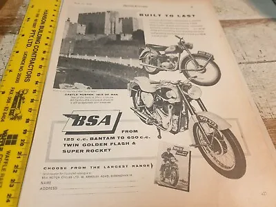 1958 BSA Motorcycle  Original UK Sales Advert BANTAM To GOLDEN FLASH  • $7.50